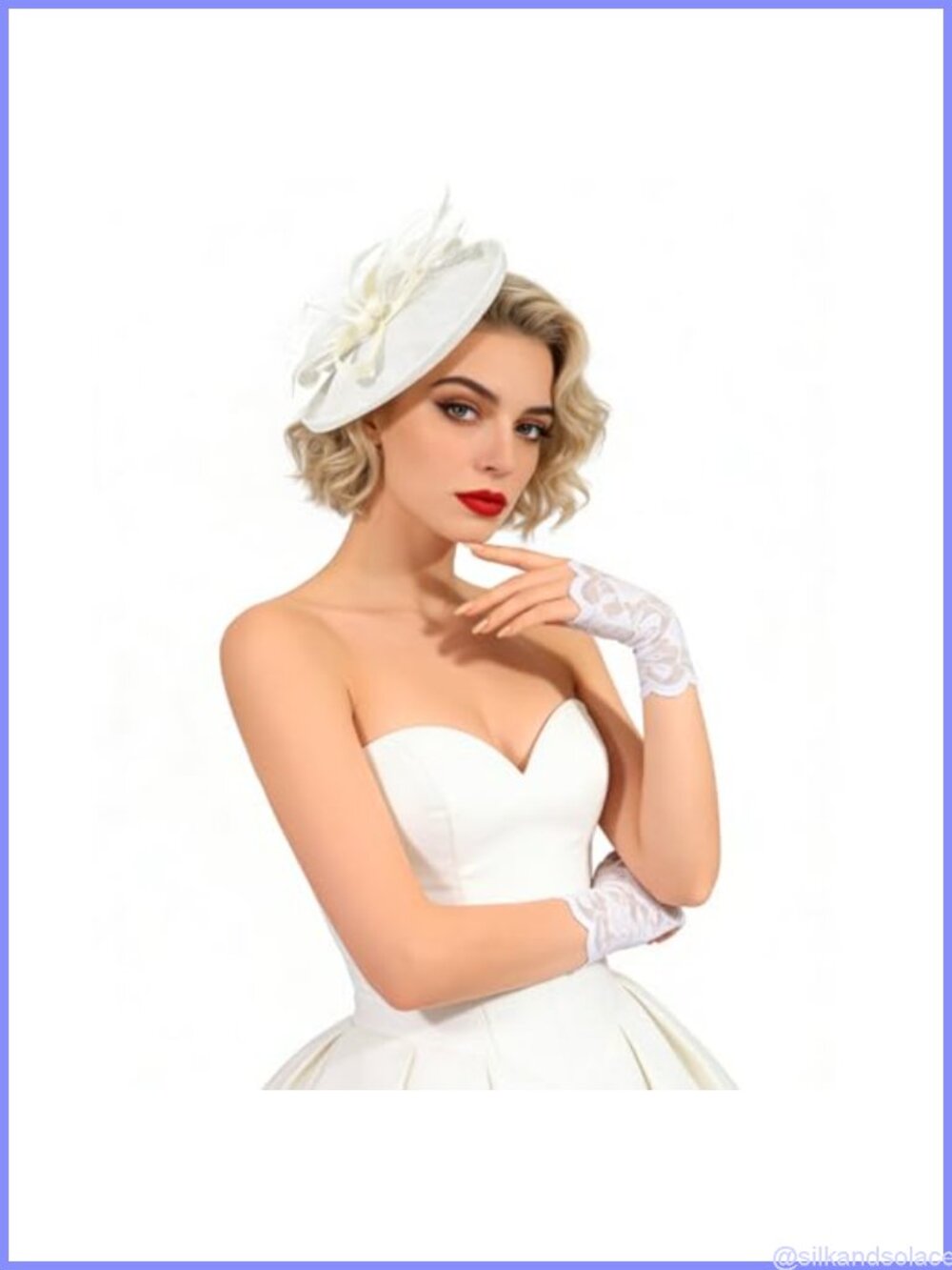 Fascinators Hat and Lace Gloves Set Tea Party Church Pillbox Headband